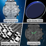 Load image into Gallery viewer, OLEVS Large Face Watches for Men Silver Bezel Diamond Chronograph Watches Stainless Steel Strap Luxury Men Three Hand Watch Waterproof Auto Calendar Easy Read Analog Men&#39;s Quartz Watch Reloj De Hombre
