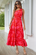 Load image into Gallery viewer, PRETTYGARDEN Women&#39;s Summer Floral Maxi Dress Knot One Shoulder Sleeveless Ruffle Flowy Boho Beach Wedding Guest Dresses (Red Floral,Small)
