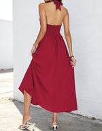 Load image into Gallery viewer, Long Flowy Dresses for Women 2026 Red Beach Vacation Resort Wear Ladies Sexy Cute Low Back Halter Maxi High Waisted Full Length Dress M
