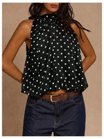Load image into Gallery viewer, Verdusa Women's Polka Dots Blouses Going Out Halter Top Tie Neck Sleeveless Dressy Tops Black and White Medium
