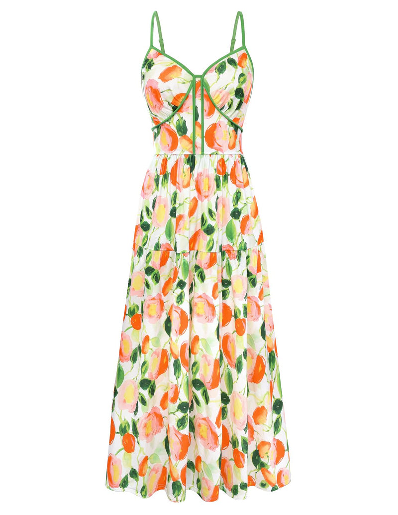 GRACE KARIN 2026 Women's Spaghetti Vacation Sundress Summer Beach Flowy Boho Floral Maxi Dresses with Pockets White Blue Floral M