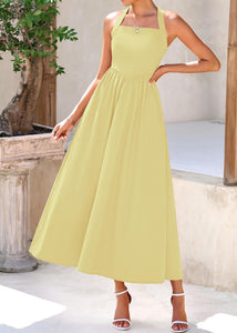 KIRUNDO Women Summer Sleeveless Halter Maxi Dress Sundress 2025 Casual Flowy Wedding Guest Cocktail Beach Vacation Dresses(Yellow, Medium)