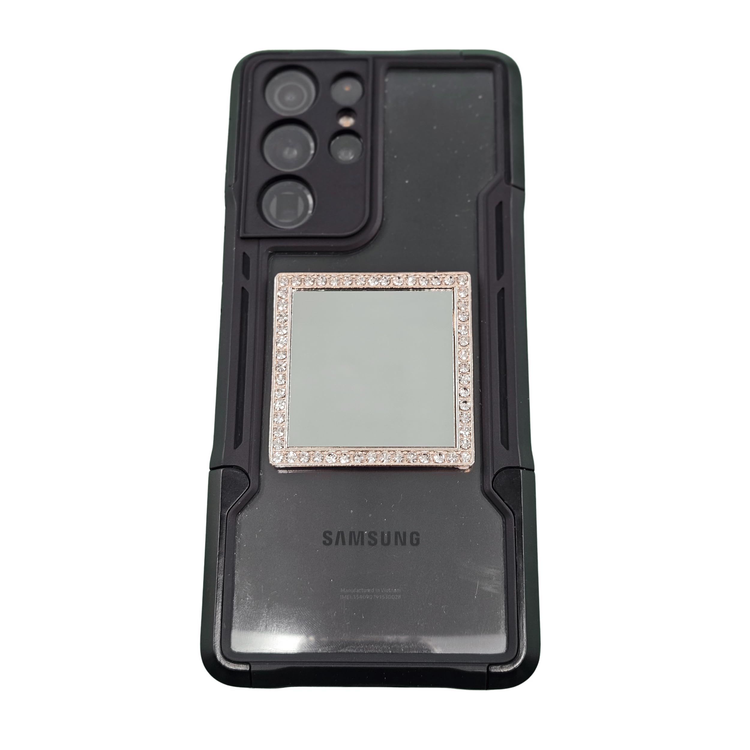 Wireless City Diamond Bling Makeup Mirror for Phone Case - Rose Gold, Stick-On Vanity Mirror with Cubic Zirconia Stones, Universal Fit, Perfect for Selfies and Makeup Touch-Ups
