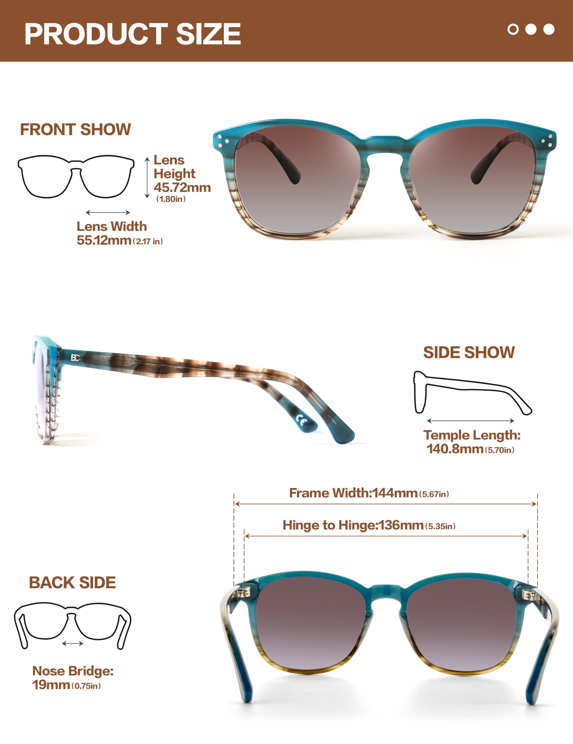 Bircenpro Polarized Sunglasses For Women UV - Protection Womens Trendy Fashion Large Shades With Acetate Frame BC2110