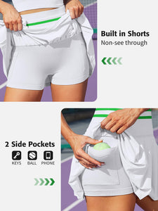 ATTRACO Seamless Tennis Outfits Woman Tummy Control Pleated Skirt 2 Piece Sets Going Out White S