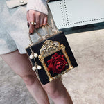 Load image into Gallery viewer, QZUnique Women Love Angel Floral Evening Bag Rose Embossed Formal Purse Clutch Black Gold Crossbody Pearl Chain Shoulder Bag
