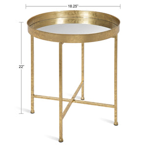 Kate and Laurel Celia Metal Foldable Round Accent Table, 18.25" x 18.25" x 22", Glass Surface and Gold Frame, Modern Minimalist Design and Detachable Magnetic Tabletop