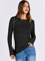 Load image into Gallery viewer, ANRABESS Women Long Sleeve Crewneck Rib Knit Slim Fit Shirts Basic Tee Tops 2025 Casual T-Shirt Going Out Workout Outfits Black Medium
