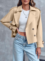 Load image into Gallery viewer, Saodimallsu Women Crop Double Breasted Trench Coat Raglan Sleeve Work Office Cropped Jacket With Pockets
