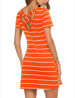 Load image into Gallery viewer, Feager Women's Casual Summer Dresses Striped Criss Cross Short Sleeve T Shirt Dress Orange L
