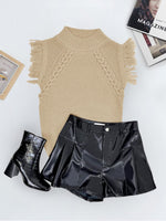 Load image into Gallery viewer, Saodimallsu Womens Sleeveless Sweater Vest Mock Neck Cable Knit Fringe Cap Sleeve Boho Trendy Pullover Tank Tops Khaki
