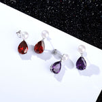 Load image into Gallery viewer, YAMI Pearl Earrings for Women, 925 Sterling Silver Birthstone Teardrop Stud Dangle Earrings, Created Garnet Pear Shaped Zircon Drop Earrings, 8-8.5MM Freshwater Cultured Pearl Jewelry
