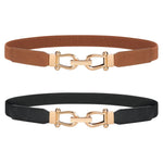 Load image into Gallery viewer, JASGOOD 2 Pack Women Stretchy Waist Belt Retro Elastic Skinny Belt for Ladies with Gold Buckle
