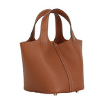 Load image into Gallery viewer, Lafillmiss Genuine Leather Bucket Bag for Women Handheld tote bag with metal clasp, bohemian-style market tote bag, suitable for everyday use and travel, Gift Ready Handbag(Brown)
