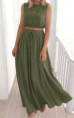 Load image into Gallery viewer, PRETTYGARDEN Two Piece Skirts Sets for Women Going Out Top A Line Flowy Skirt Double Lined Pleated 2 Piece Set Travel Outfits (Army Green, Small)
