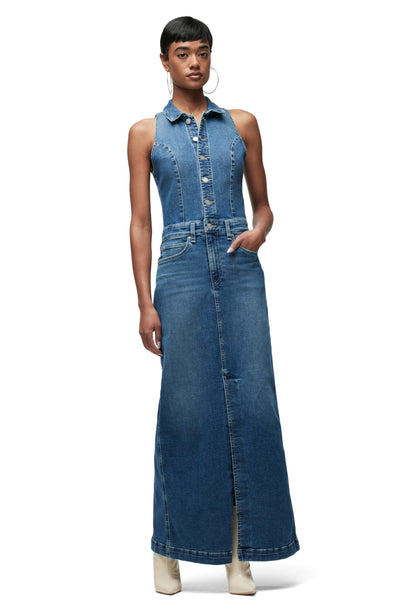 HUDSON Women's Sleeveless Collared Halter Neck Utility Dress with Pockets, Riches