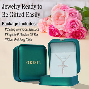 OKISIL Cross Necklace for Women, 925 Sterling Silver 18K Gold Plated Cross Necklaces for Women, Cross Pendant with 5A Cubic Zirconia Diamond, Birthday Christmas Jewelry Gifts for Women Her Wife (White gold)