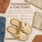 Load image into Gallery viewer, CUSHIONAIRE Voyage Cutout Strap Slides for Women, Slip On Summer Flats, Trendy Footwear, Comfortable Vacation Style Sandals for Women 2025, TAN 7.5
