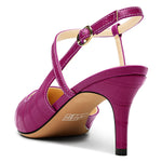 Load image into Gallery viewer, DearOnly Kitten Heels for Women, Slingback Stiletto Mid Heels Pointed Toe Ankle Strap Pumps Casual Buckle Dress Shoes 2.6 Inches Heels Fuchsia 12 M US
