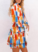 Load image into Gallery viewer, Dokotoo Womens Fall Dresses Resort Wear for Women 2025 Casual V Neck Ruffle Tiered Chiffon Bohemian Floral Print Long Sleeve Elegant Smocked Empire Waist Swing Mini Dress Sundresses Small
