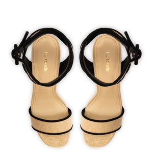 Larroudé, Dolly Sandal In Beige Raffia And Black Trimming, 7, Beige