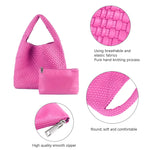 Load image into Gallery viewer, LMKIDS Women Vegan Leather Hand-Woven Tote Handbag Fashion Shoulder Top-handle Bag All-Match Underarm Bag with Purse (Rose Red)
