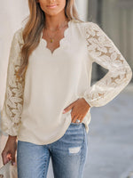 Load image into Gallery viewer, CUPSHE Women Floral Scalloped Top Lace Blouses V Neck Shirts Cream M
