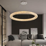 Load image into Gallery viewer, IDEQUY Modern Crystal Chandelier Dimmable LED 47.5&quot; Ring Pendant Light Adjustable Round Chrome Crystal Chandelier Light Fixtures for Dining Room Living Room
