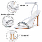 Load image into Gallery viewer, Elisabet Tang Women’s Crystal Stilettos Heeled Sandals, 4 Inch Square Open Toe Strappy Sexy High Heels Ankle Strap Buckle Heels for Party Wedding Dress Daily Wear Shoes Gold Size 8.5

