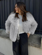 Load image into Gallery viewer, Yimoon Womens Faux Fur Coat Lapel Open Front Fluffy Shaggy Jacket Winter Warm Furry Overcoat(LightGrey-S)
