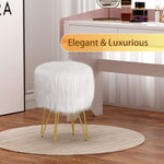 Load image into Gallery viewer, RunLexi Vanity Stool Chair with Storage, Faux Fur Makeup Room Seat Stool, Soft Padded Seat, Round Footrest Footstools with 4 Metal Legs &amp; Adjustable Footings, Vanity, Bathroom, Bedroom Chairs White
