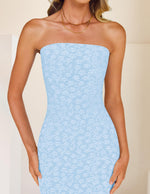 Load image into Gallery viewer, ZESICA Women's 2026 Summer Floral Strapless Bodycon Midi Dress Off Shoulder Tube Beach Wedding Guest Party Long Dresses Blue Small
