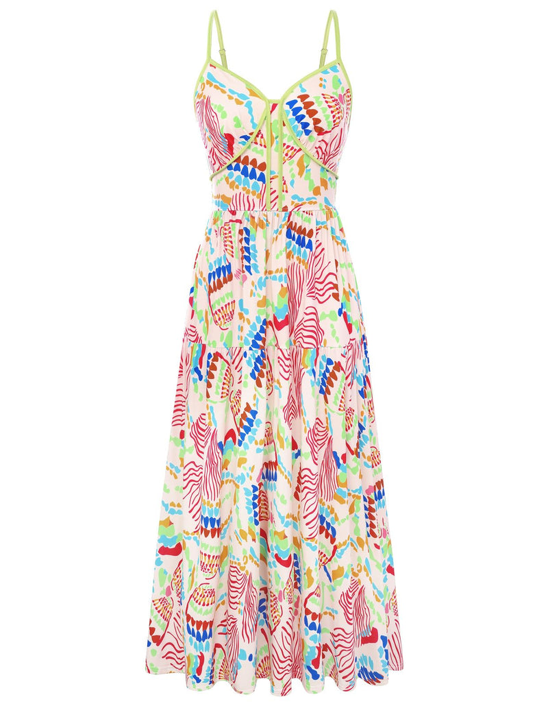 GRACE KARIN 2026 Women's Spaghetti Vacation Sundress Summer Beach Flowy Boho Floral Maxi Dresses with Pockets Black Pink Floral M