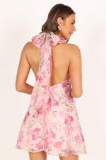 Load image into Gallery viewer, Petal &amp; Pup Gardenia Halter Mini Dress - Pink Floral 8
