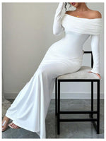 Load image into Gallery viewer, SOLY HUX Women&#39;s Long Sleeve Off The Shoulder Bodycon Dress Elegant Maxi Dress Cocktail Prom Dresses Pure White Large
