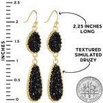 Load image into Gallery viewer, Black and Gold Tone Earrings for Women - Simulated Druzy Drop Dangles - Long Double Teardrop Dangly Earrings for Women, Gold Tone - Black Stone
