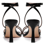 Load image into Gallery viewer, Mostrin Black Womens Sandals Strappy Lace Up Ankle Strap Heels Square Open Toe Stiletto High Heeled Sandals for Wedding, Prom, Party, Daily Size 8
