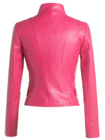 Load image into Gallery viewer, chouyatou Women's Stylish Oblique Zip Slim Faux Leather Biker Outerwear Jacket (Medium, Rose)
