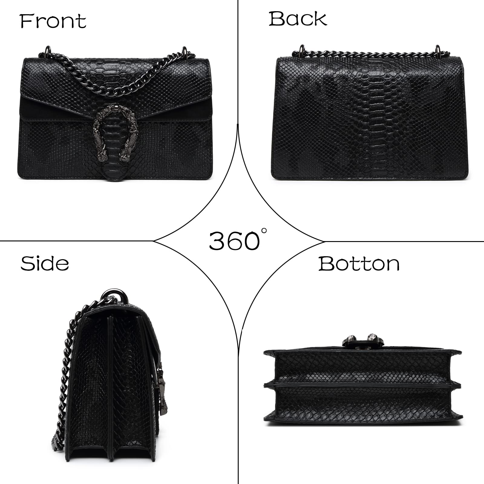 MYHOZEE Crossbody Bags for Women - Snake Printed Clutch Purses Leather Shoulder Bags Chain Strap Evening Handbags Brown