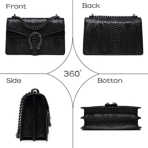 MYHOZEE Crossbody Bags for Women - Snake Printed Clutch Purses Leather Shoulder Bags Chain Strap Evening Handbags Brown