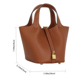 Load image into Gallery viewer, Lafillmiss Genuine Leather Bucket Bag for Women Handheld tote bag with metal clasp, bohemian-style market tote bag, suitable for everyday use and travel, Gift Ready Handbag(Brown)
