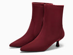 Load image into Gallery viewer, Coutgo Womens Low Kitten Heel Ankle Boots Pointed Toe Booties Side Zipper Fall Shoes, Burgundy, Size 8.5
