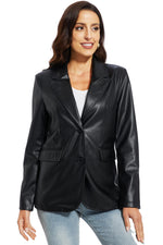 Load image into Gallery viewer, Fahsyee Women's Faux Leather Blazer Jacket Women, Black Motorcycle Jackets Moto Biker Coat Vegan Pleather Fashion M
