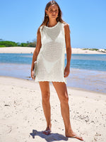Load image into Gallery viewer, ANRABESS Womens Swimsuit Cover Up Sleeveless Knit 2025 Summer Outfits Swimwear Bathing Suit Coverup Crochet Beach Dress White Medium

