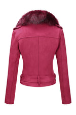 Load image into Gallery viewer, Bellivera Women's Faux Leather Suede Jacket Motocycle Sherpa-Lined Coat with Removable Fur Collar 8830 Red M
