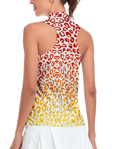 Women's Leopard Sleeveless Golf Shirt Racerback Golf Polo Shirts Collarless Tanks Tops