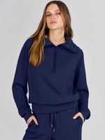 Load image into Gallery viewer, ANRABESS Women 2 Piece Outfits 2025 Fall Fashion Airport Wide Leg Pants Lounge Set Leisure Travel Vacation Clothes Sweatsuits Navy Blue Medium
