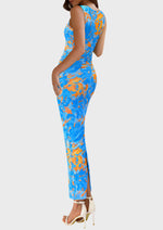 Load image into Gallery viewer, PRETTYGARDEN Wedding Guest Dresses for Women 2025 Summer Spring Floral Bodycon Sleeveless Mesh Maxi Long Dress(Floral Blue,Medium)
