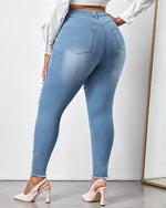 Load image into Gallery viewer, Ladyful Women's Pearls Skinny Jeans Butt Lifting High Waist Stretchy Rhinestones Denim Pants Light Blue
