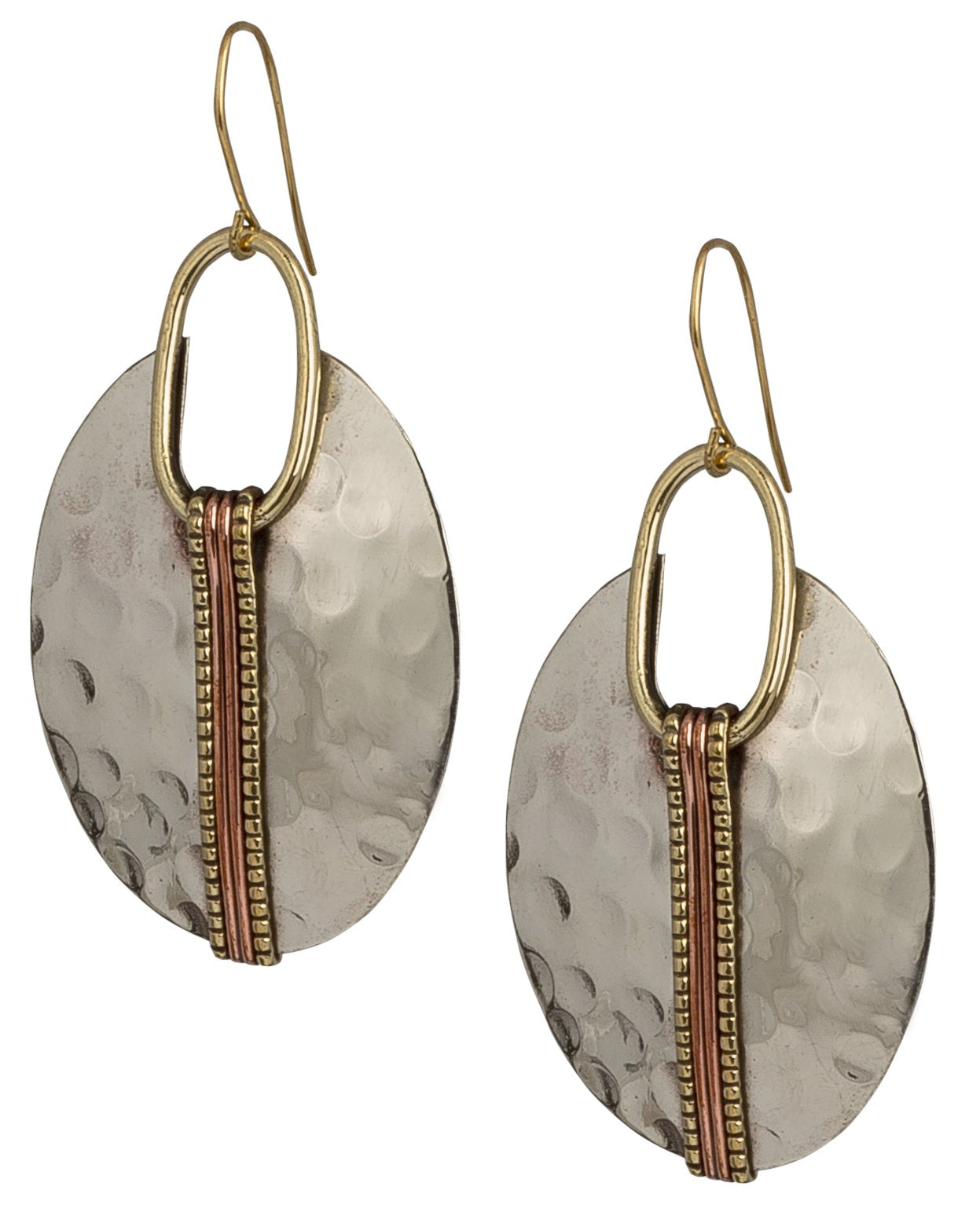 SPUNKYsoul Boho Earrings for Women Gold Silver Copper Dangle Oval or Round Ethnic Trendy Western Hammered Handmade Jewelry (Silver Gold Copper)